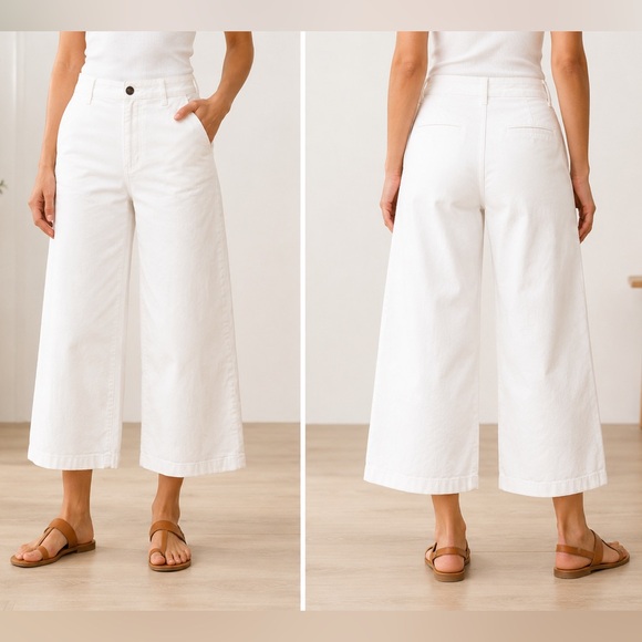 Ella Moss Denim - Ella Moss White Cropped Wide Leg Pants Women's 14 Stretch Cotton High Rise Crop
